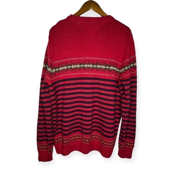 Tommy Hilfiger Red Navy Stripe Fair Isle Pullover Sweater Cotton Wool Size Large - Picture 7 of 9